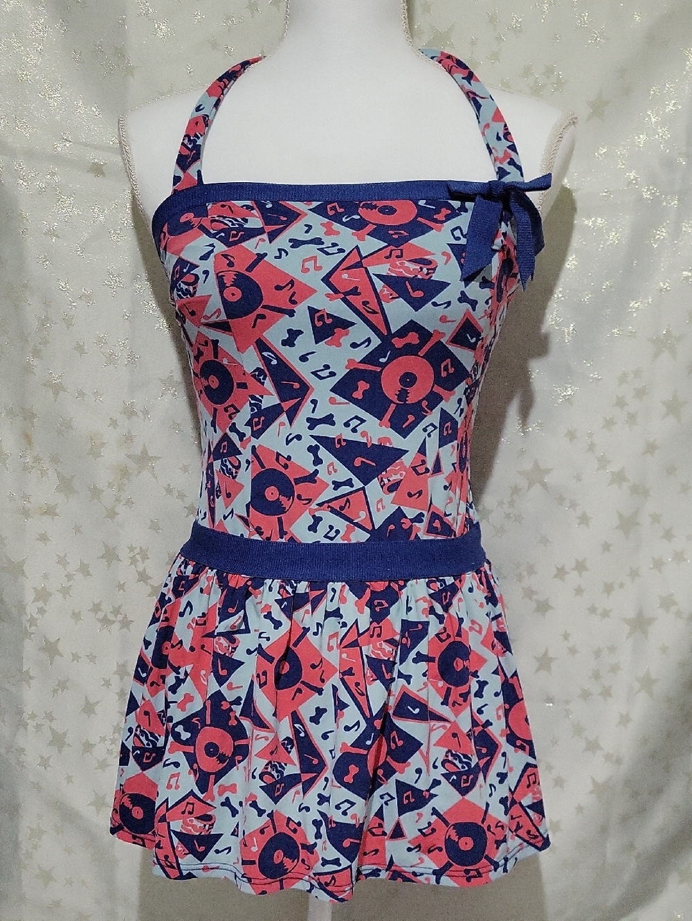 Marc by Marc Jacobs Women's S Navy Blue Swimwear Top Whimsical Print Halter